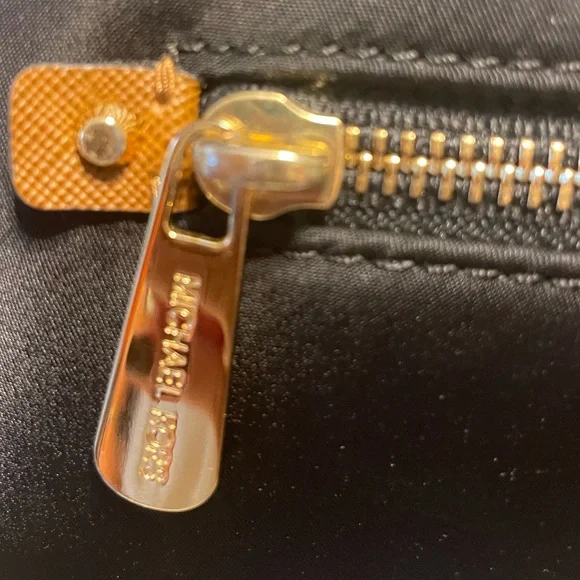 Michael Kors Kempton Black Nylon & Tan Leather Zip Top Tote Bag - Picture 7 of 12